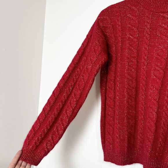 Vintage YarnWorks Sweater Red Cable Knit Christmas Holiday Women’s L Wool Angora - Picture 2 of 9